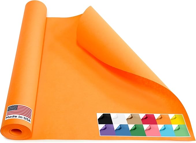 USA Made 18" x 1200" Orange Kraft Paper Roll, 45 lbs Thickness, American Quality Colored Kraft Paper for School, Bulletin Board for Kids - Odorless, Non-Toxic, Safe
