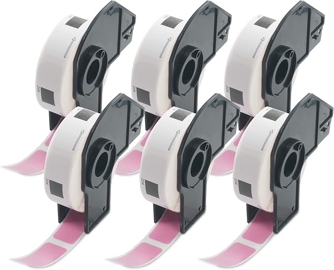 BETCKEY - Multi-Purpose Address Labels Replacement for Brother DK-1204 (0.66 in x 2.1 in), Compatible with Brother QL Label Printers [6 Rolls/2400 Labels, Pink]