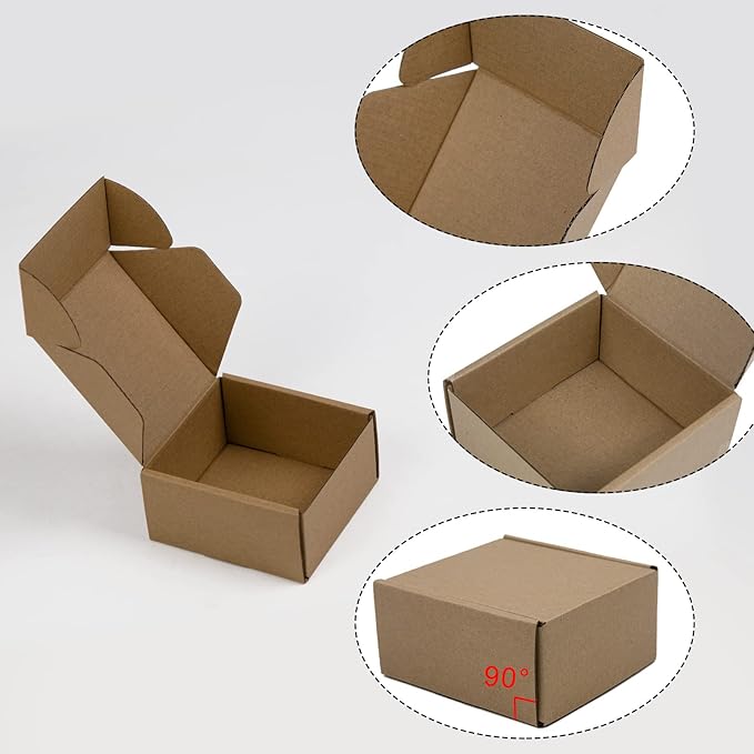 50 Pack 4x4x2 Inches Small Shipping Boxes, Brown Corrugated Cardboard Boxes, Moving Mailing Packing Box