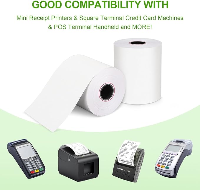 (100 Rolls) 2 1/4 x 85 Thermal Receipt Paper, White BPA-Free, Compatible with POS, Credit Card Terminals and Most Register Machines