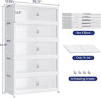 150GAL Plastic Storage Bins with Lid, 600QT Extra Large Stackable Closet Organizers and Storage, Collapsible Storage Boxes with Wheels, Folding Cabinet for Home Kitchen Office, 5Pack White