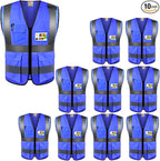 zojo High Visibility Safety Vests With Pockets, for Outdoor Works, Cycling, Jogging, Walking,Sports - Fits for Men and Women (Pack of 10, XXXL-Blue)