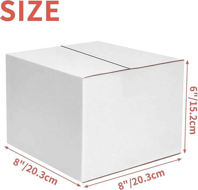 25 Packs Small Shipping Boxes 8x8x6 Inches, White Corrugated Cardboard Box for Shipping, Packing, Business, DIY