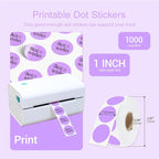 1 Inch Circle Dot Stickers 1000 PCS Color Coding Thermal Labels Dots Writable Printable Small Round Stickers for Office, Classroom, Inventory, Garage, Organizing Storage, Light Purple