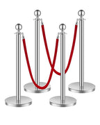 VEVOR Stanchions and Velvet Ropes 4Pcs, Hollow Base with Stainless Steel Post, 2 Red Velvet Ropes and Posts, Crowd Control Barriers Silver Stanchions, Red Carpet Runner Poles for Party Supplies
