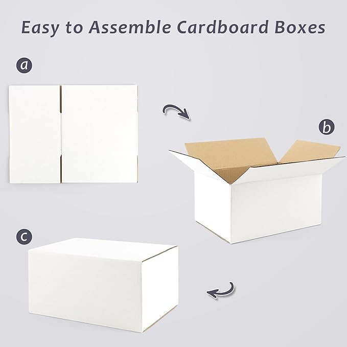 Frametory 10x7x5 Pack of 25 Corrugated Cardboard Packing Shipping Mailing Moving Carton Boxes, White