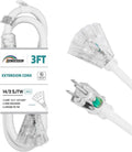 3-Outlets Extension Cord Weatherproof with Lighted End, UL Listed, 14 Gauge 3FT White 3 Prong Heavy Duty, 14/3 SJTW 15A Power Cord