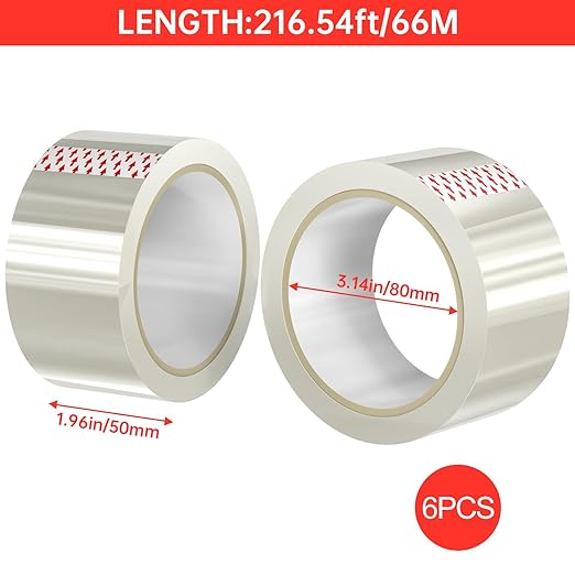 6 Rolls of Clear Shipping Packaging Tape, Packing Tape, Cardboard Tape, Adhesive Roll Packaging Tape with Plastic Dispenser for Packaging Parcels (1.96in x 2.59in)