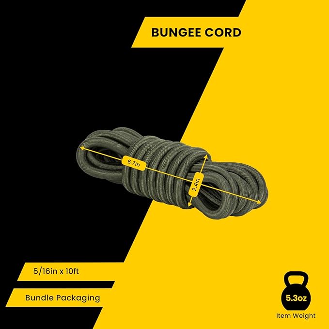 Bungee Cord Elastic Shock Cord 5/16" x 10' Bungee Rope for DIY, Tie Downs, Kayak and Outdoor - Army Green