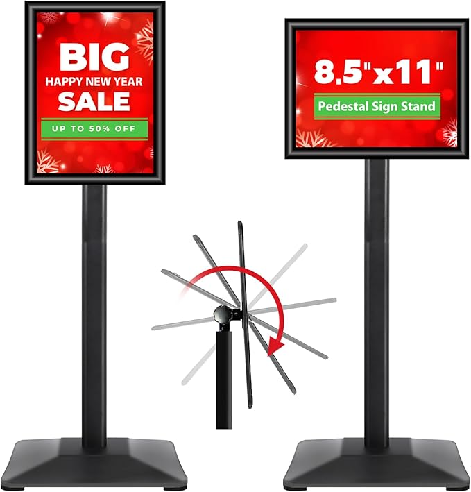 Pedestal Sign holder Stand 8.5x11inch Adjustable Standing Floor Sign Stand with Heavy Base & Snap Frame Display Stand for Indoor Outdoor Business Store Sign Holder Poster Stand (Black)