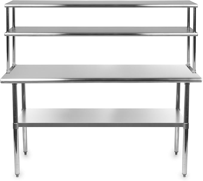 GRIDMANN NSF Stainless Steel Commercial Kitchen Prep & Work Table Plus A 2 Tier Shelf - 60 in. x 12 in.