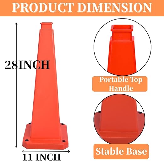 BESEA 3 Pack 28" Bright Orange Traffic Safety Cones with Weighted Base, High-Visibility Parking Cones for Driveways, Business Parking Lots, Garages, Indoor/Outdoor Use