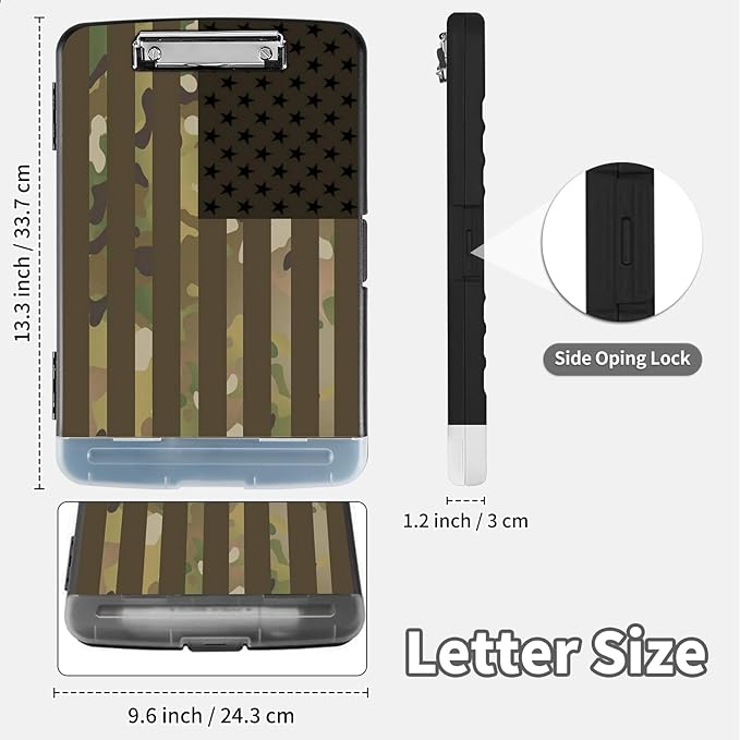 Clipboard with Storage,Clip Boards 8.5X11 with Storage & Pen Holder,Heavy Duty Plastic Nursing Clipboards Foldable,Coaches Clipboard Folder Case,School Office Supplies，USA Flag Camouflage
