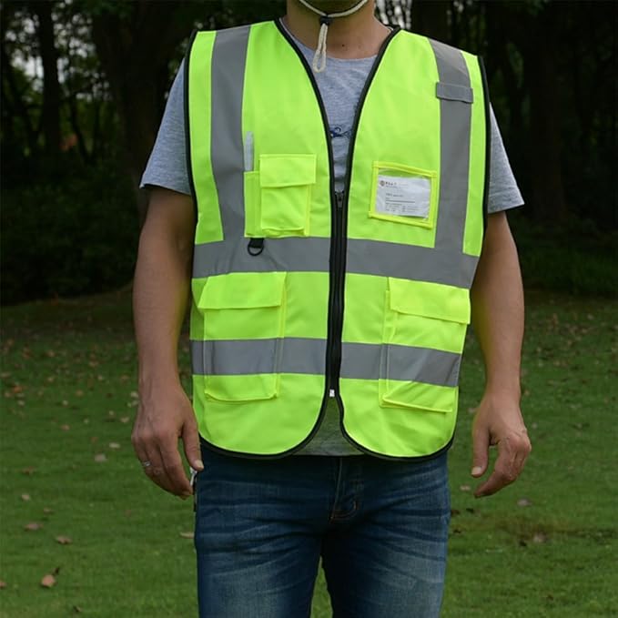 zojo High Visibility Safety Vests With Pockets, Wholesale Reflective Vest for Outdoor Works, Cycling, Jogging, Walking,Sports - Fits for Men and Women (Pack of 10, XL Neon Yellow)