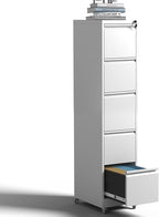 5 Drawer Rolling File Cabinet with Lock, Metal Filing Cabinets on Wheels, Vertical Steel Office Drawers Storage for Hanging Legal/Letter Folders, Require Assembly (White)