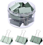 Temiary Aesthetic Binder Clips, 12 Pcs 2 Inches Small Metal Binder Clip with Clear Storage Container, Binding Paperwork Clamps for School Teachers Office Supplies (Green)