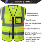 Hi Vis Reflective Safety Vest for Men Women Mesh Class 2 High Visibility Vest with Pockets,Meets ANSI/ISEA Standards(EK170-Mesh-Yellow-XL)