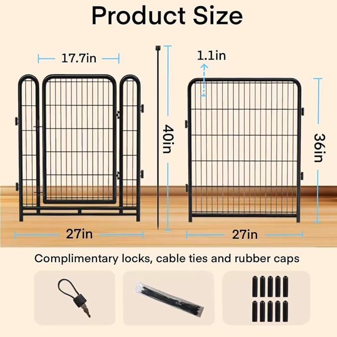 36 inch High, 8 Panels Total 17.7 Ft(L) Tall Garden Fence for Dogs, Wide Door Low Threshold Temporary Fence, Fencing for Garden Beds, Dog Fence Outdoor for Yard