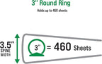 Office Essentials Economy View 3 Ring Binders, 3" Round Rings, 3.5" Spine, 460-Sheet Capacity, White Binders (4-Pack of 03148)