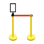 VIP Crowd Control Retractable Belt Stanchion Queue Safety Barrier Set, 36" Ht, 78" Belt + Wall Bracket (6 YEL Posts Red Belt + SFrame + WBracket)