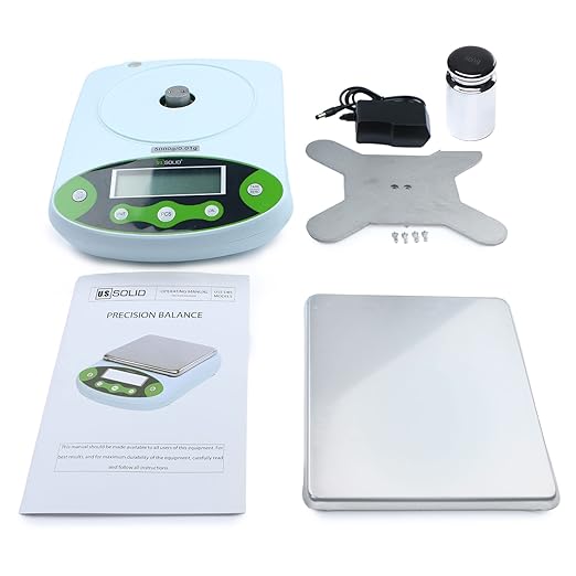 U.S. Solid Digital Analytical Balance 1kg x 0.01g, High Precision Lab Scale, 500g Calibration Weight, 10 Weighing Units, AC 100V-240V & DC 9V, Piece Counting