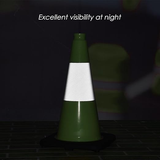 6 Pack 18" Inch Green PVC Traffic Cones with Heavy-Duty Base, High-Visibility All-Weather Safety Cones for Road Construction, Parking Lot, and Garage Use (6, Green, 18" Medium)