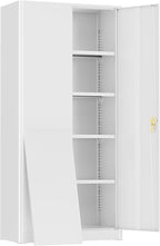 Greenvelly Metal Garage Storage Cabinet with 2 Doors and 4 Adjustable Shelves, 72”H White Steel Lockable Storage Cabinet,Tall Metal Cabinet Locking File Cabinet for Office,Home, Garage, Gym, School