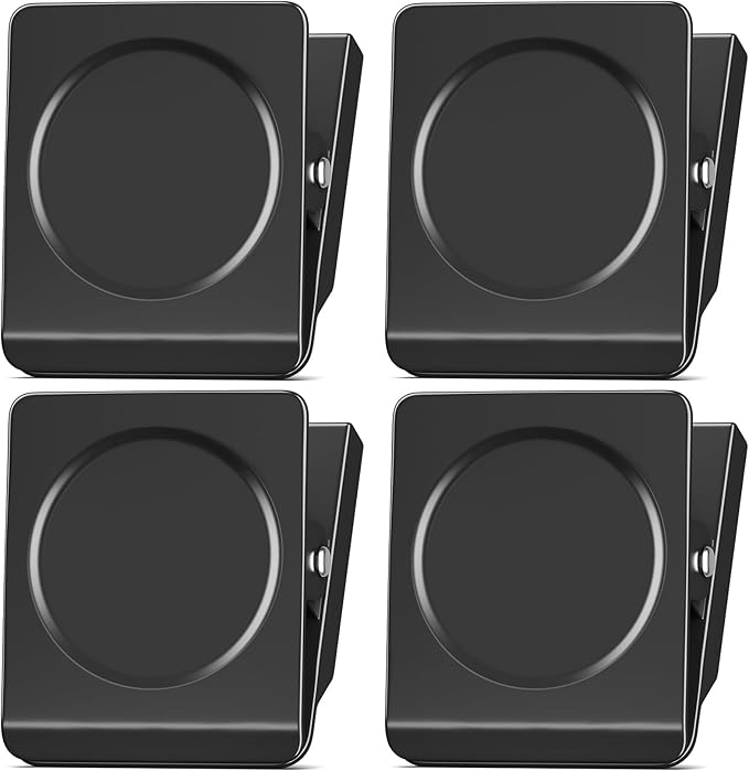 FINDMAG Extra Large Heavy Duty Magnetic Clips - 2.2 Inch, Magnetic Christmas Light Clips Lock Accessories, School Supplies, Strong for Classroom, Refrigerator, Whiteboard, Office (Black, 4 Pack)