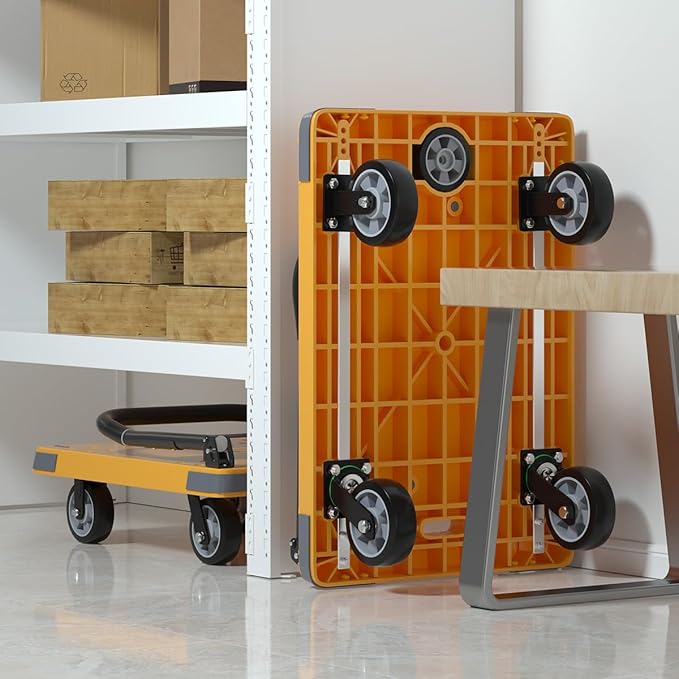 WUD Push Cart, Folding Mobile Platform Trolley,Thickened and Reinforced, 360° Swivel Wheels,35.4 “L x 23.6 ”W, 1323 lb. Yellow