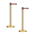 CCW Series RBB-100 - Set of 2 Stanchion Retractable Belt Barriers (11 Foot Belt, Red with"NO Parking" White Letters Belt with Polished Brass Post)