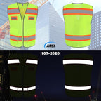 TCCFCCT Safety Vest for Men Women Mesh Reflective Vest with Pockets, High Visibility Surveyor Vest with Fluorescent Orange Extend Edge, Meets ANSI/ISEA Standards, Yellow, XL