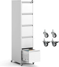 5 Drawer File Cabinet with Wheels,Metal Mobile Filing Cabinets with Lock,White Rolling File Cabinet for Home Office,Heavy Duty Storage Cabinet for A4/Letter/Legal Size File,Assembly Required