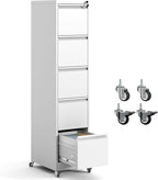 5 Drawer File Cabinet with Wheels,Metal Mobile Filing Cabinets with Lock,White Rolling File Cabinet for Home Office,Heavy Duty Storage Cabinet for A4/Letter/Legal Size File,Assembly Required