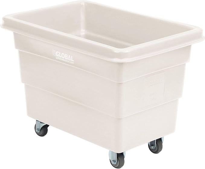 Global Industrial 6 Bushel Plastic Bulk Box Truck, Direct Mount Base, 500 lbs. Capacity, 3" Non-Maring Rubber Casters, White, 33-2/5"L x 23" W x 24-1/2"H