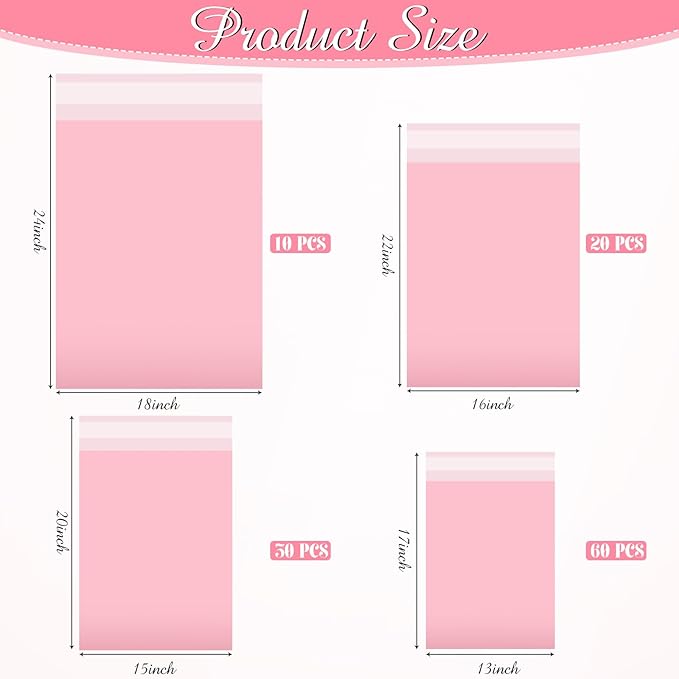 Outus 120 Pcs Poly Mailer Envelope 4 Sizes Shipping Bags Self Adhesive Clasp Envelope Self Adhesive Tear Proof Mailing Covers(13 x 17 In, 15 x 20 In, 16 x 22 In, 18 x 24 in,Pink)