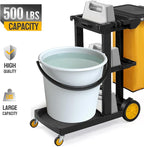 TUFFIOM Commercial Traditional Cleaning 3-Shelf Janitorial Cart, 500 Lbs Capacity Housekeeping Cart, Wheeled with Yellow VinylBag and Cover w Lid, Black