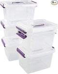 Sandmovie 6 Quart Clear Latching Box with Lid and Handles, Clear Plastic Storage Tote, 6 Packs