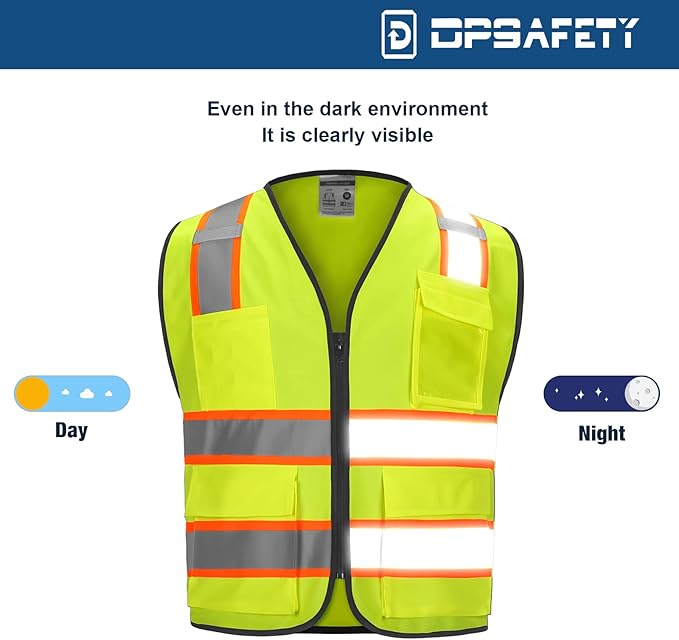 9 Pockets High visibility Class 2 Safety Vest，Hi Vis Vest with 2 inch wide Reflective Strips security vest with Zipper construction work vest for men &women Lime,3XL