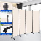 Room Divider 6FT Room Partition with Lockable Wheels, (Thicked Metal Base) Room Dividers, Freestanding Indoor Folding Privacy Screens, Portable Fabric Wall Divider for (Beige, 88"- 4 Panel)