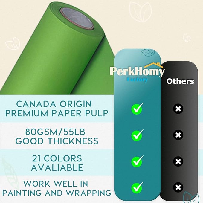 PerkHomy 48" x 1,440" (120') Medium Green Kraft Paper Roll for Craft Bulletin Board Paper Art Table Covering Crafting Gift Wrapping Bouquet Packing Parcel 80GSM 55LB (Medium Green, 48" x 120')