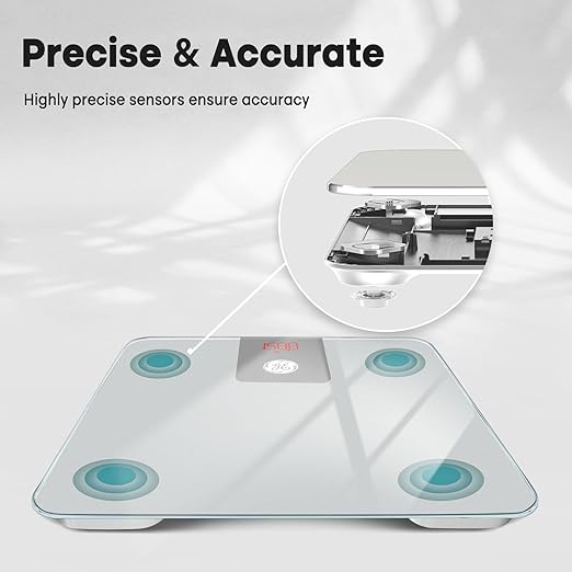 GE Digital Scale Body Weight, Smart Bluetooth Bathroom Scales for Weight and BMI Accurate Body Weighing with App for People - 400lb Electronic Scale Silver Grey