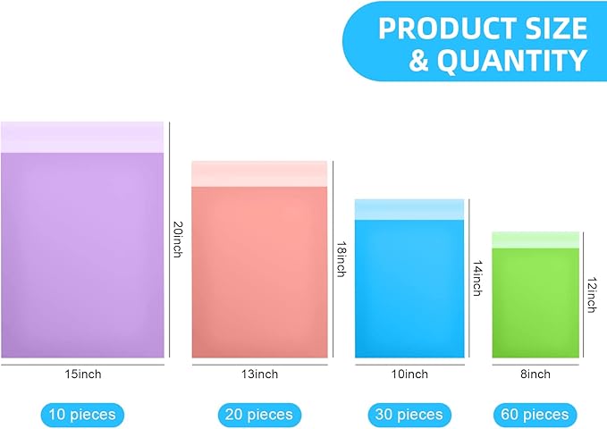 Outus 120 Pcs Poly Mailer Envelope 4 Sizes Shipping Bags Self Adhesive Clasp Envelope Self Adhesive Tear Proof Mailing Covers(8 x 12 In, 10 x 14 In, 13 x 18 In, 15 x 20 in,Mixed Color)