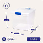 HOMZ Heavy Duty Modular Clear Plastic Stackable Storage Tote Containers with Latching and Locking Lids, 31 Quart Capacity, 16 Pack