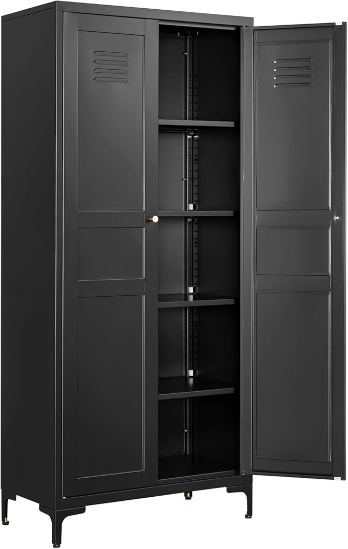 Metal Storage Cabinet-61” Tall Steel File Cabinets with Doors and 4 Adjustable Shelves-Black Steel Storage Cabinet for Home,Kitchen, School, Office, Garage