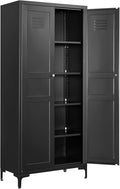 Metal Storage Cabinet-61” Tall Steel File Cabinets with Doors and 4 Adjustable Shelves-Black Steel Storage Cabinet for Home,Kitchen, School, Office, Garage