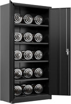 Black Iron Metal Lockable Storage Cabinet - Durable Home Office Garage Organizer for TV & Slim Storage - Secure Sideboard Locking Filing Pantry Tall Bathroom Floor Storage Cabinet with Lock