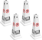 No Parking Sign, 26.4-Inch Traffic Safety Cone, White Plastic, High-Visibility, Weatherproof, Slip-Resistant Base, Stackable, Indoor Outdoor Use-4Pack