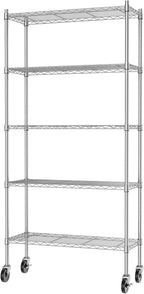 Auslar 5-Shelf Storage Shelves with Casters Heavy Duty 5 Tiers Rolling Cart Utility Racks Adjustable Wire Metal Shelving, 14" x 36" x 76.5", Chrome