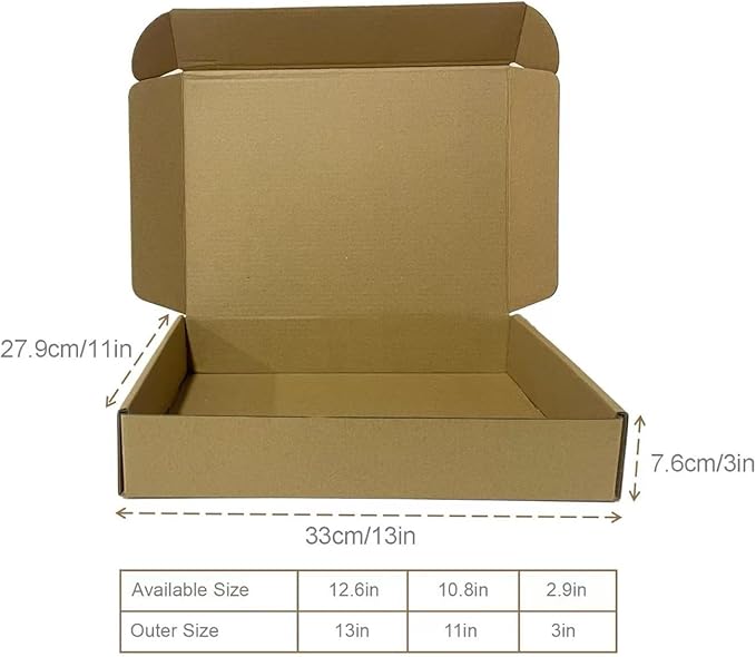 Shipping Boxes 13x11x3 Inches, 20 Pack Corrugated Cardboard Mailing Boxes for Small Business, Kraft Literature Mailer Medium Brown Box Packaging Supplies