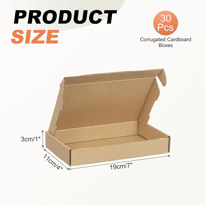 PATIKIL 7 x 4 x 1 Inch Shipping Boxes, 33 Pack Hard Corrugated Cardboard Box Cute Carton Boxes Literature Mailer for Mailing Packaging Small Business Gift Storage, Brown